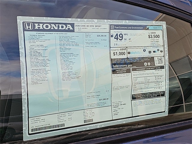 2026 Honda Civic Hybrid Sport