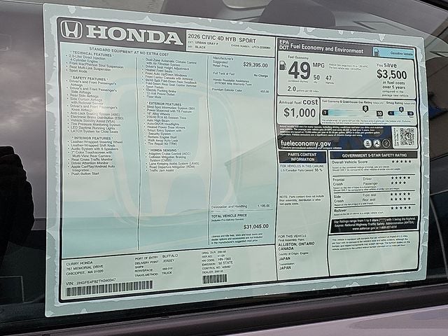 2026 Honda Civic Hybrid Sport